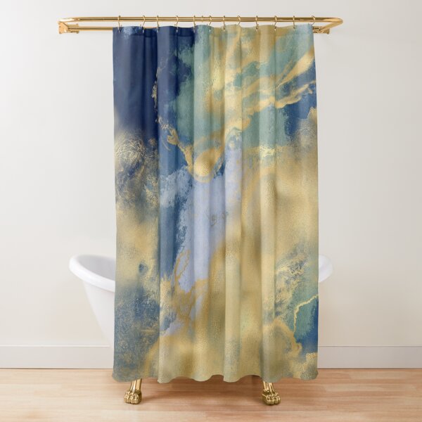 Item preview, Blue and Gold Textured Abstract Marble Art Print designed and sold by meggydesigns.