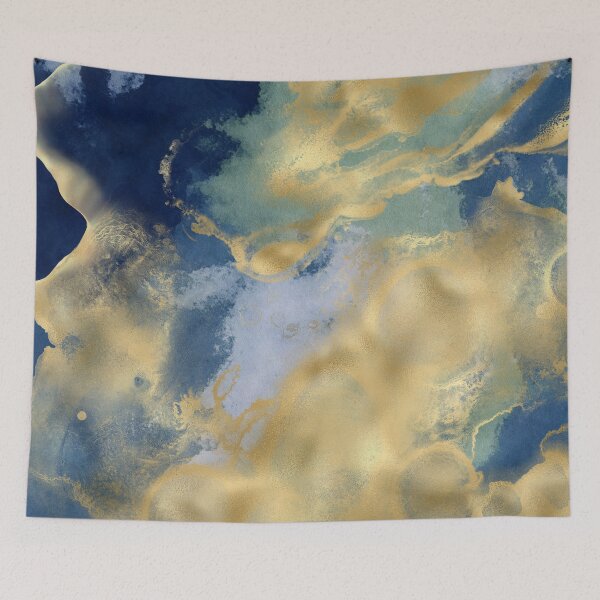 Item preview, Blue and Gold Textured Abstract Marble Art Print designed and sold by meggydesigns.