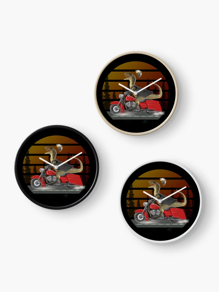 Thumbnail 3 of 4, Clock, Dinosaur Raptor Riding Motor Bike designed and sold by david parry.