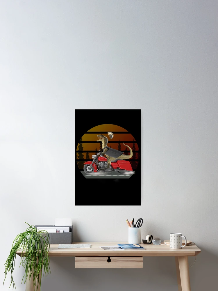 Thumbnail 2 of 3, Poster, Dinosaur Raptor Riding Motor Bike designed and sold by david parry.
