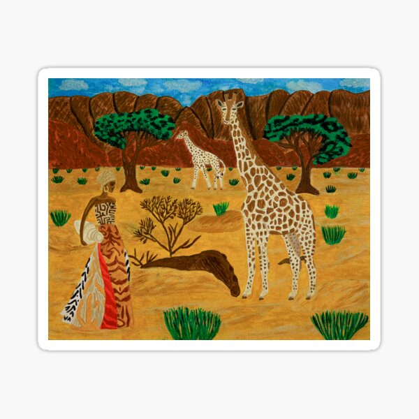 Item preview, Africa safari, giraffe African woman, acrylic paint designed and sold by CreaVisArt.