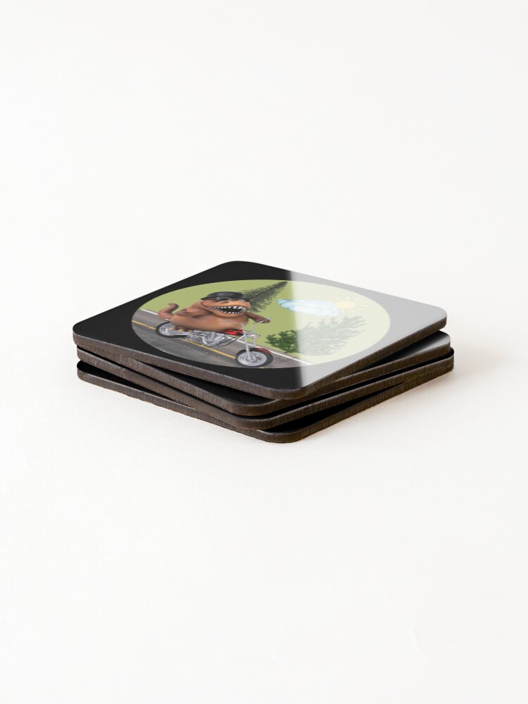 Thumbnail 4 of 5, Coasters (Set of 4), Dinosaur Raptor Riding Motor Bike designed and sold by Davidpy.