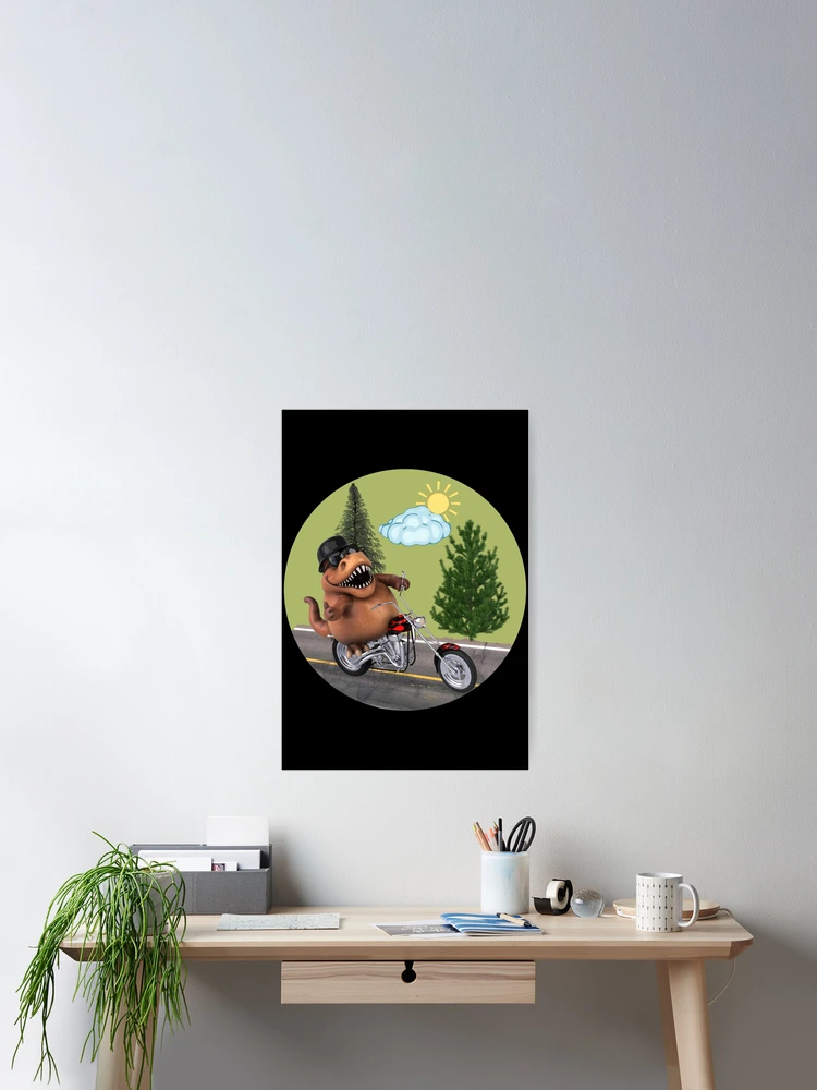 Thumbnail 2 of 3, Poster,  Dinosaur Raptor Riding Motor Bike designed and sold by david parry.