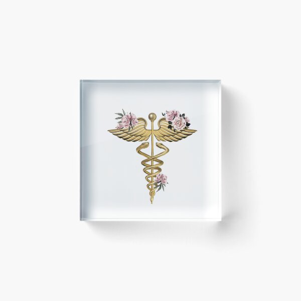 Item preview, Caduceus Art Medical, medical illustration art, floral caduceus stickers, medical symbol designed and sold by Collagedream.