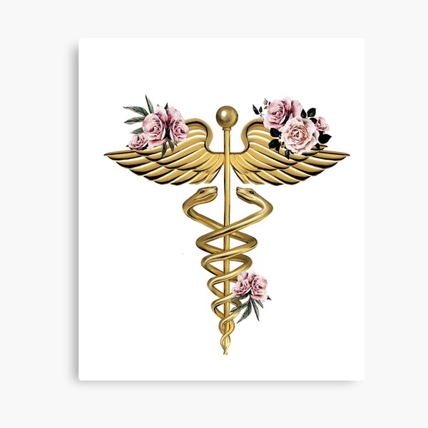 Item preview, Caduceus Art Medical, medical illustration art, floral caduceus stickers, medical symbol designed and sold by Collagedream.