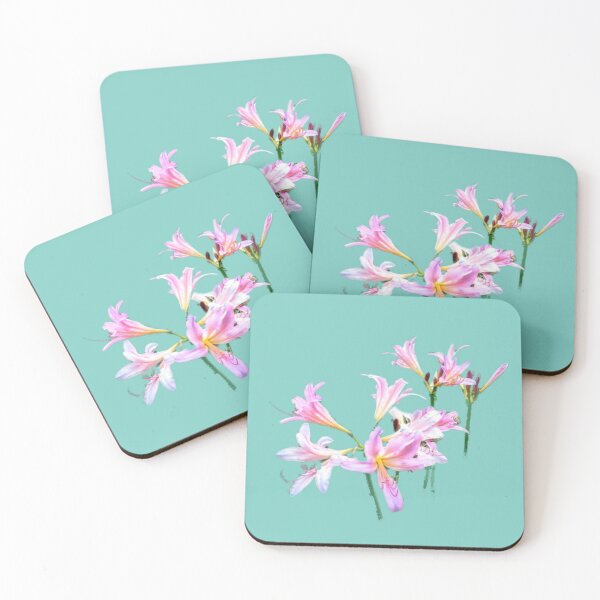 Item preview, Pink Lilies (Amaryllis) (on Sage Green+Deep Aqua Green) designed and sold by GladBlackLamb.