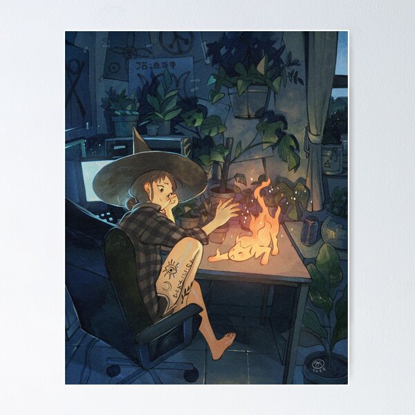 Vista previa del artículo con la obra «Gatito fantasma de fuego», diseñado y vendido por SimzArt.