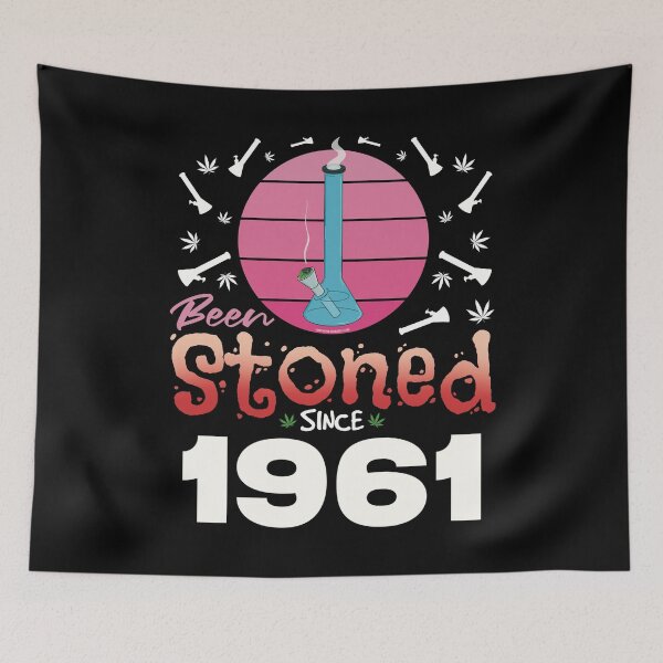 Item preview, Been stoned since 1961 (Pink retro vintage sunset with bong) designed and sold by YomeHayin.