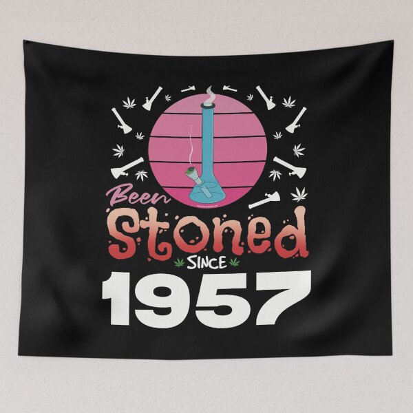 Item preview, Been stoned since 1957 (Pink retro vintage sunset with bong) designed and sold by YomeHayin.