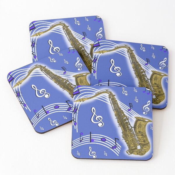 Item preview, Funky Brown Saxophone against a Dark Blue Background designed and sold by ThisNThatImages.
