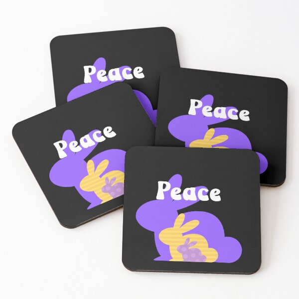 Item preview, Peace Bunny in Purple, yellow, lavender on a black background designed and sold by Mary Egan.