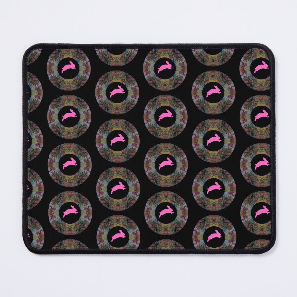Item preview, Hot pink bunny leaping through an abstract botanical garden designed and sold by Mary Egan.