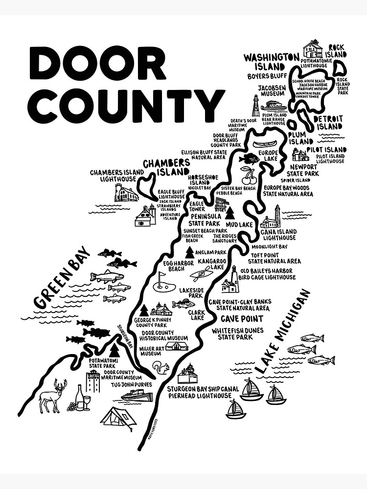 "Door County Map" Poster for Sale by fiberandgloss Redbubble