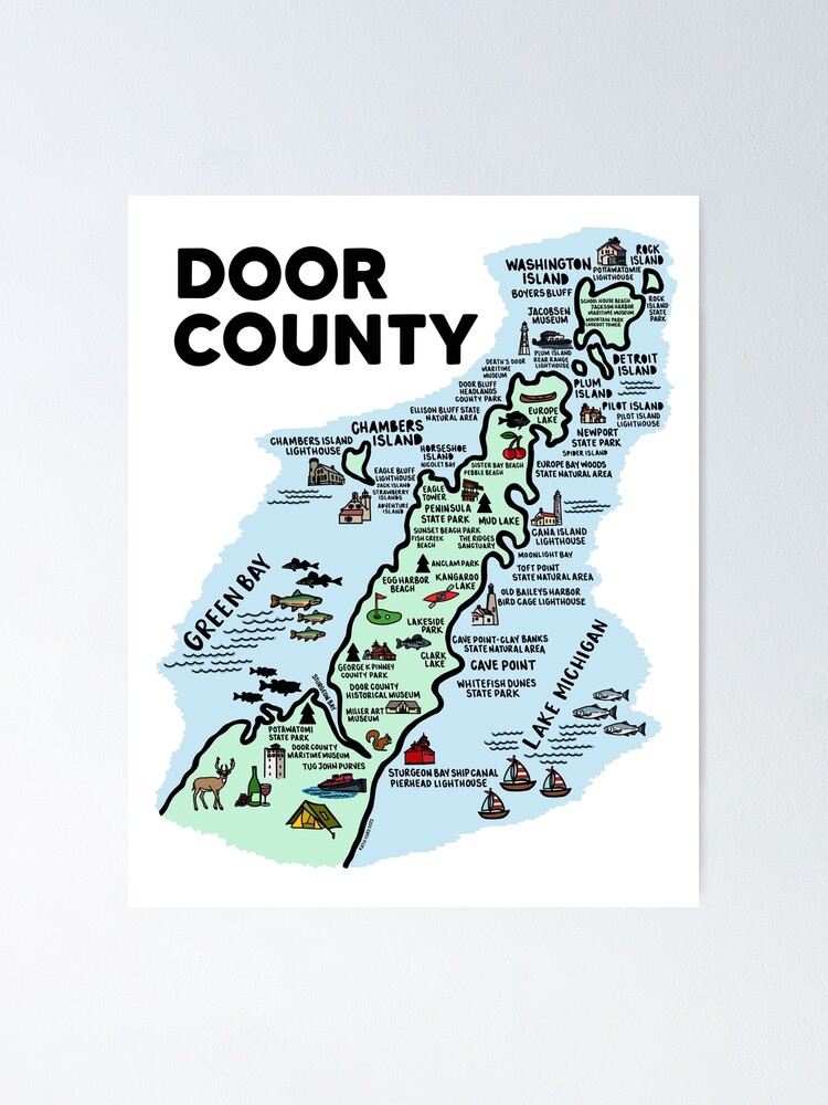 "Door County Map " Poster for Sale by fiberandgloss Redbubble