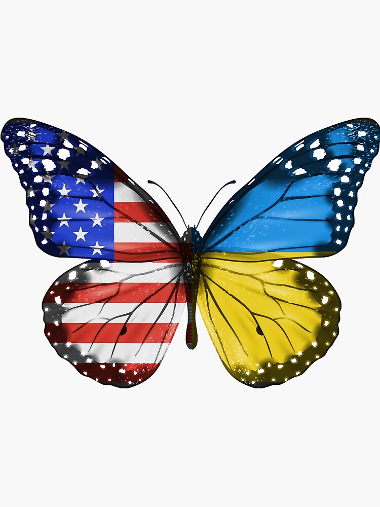 "American Ukrainian Butterfly With The America Ukraine Flag On Wings