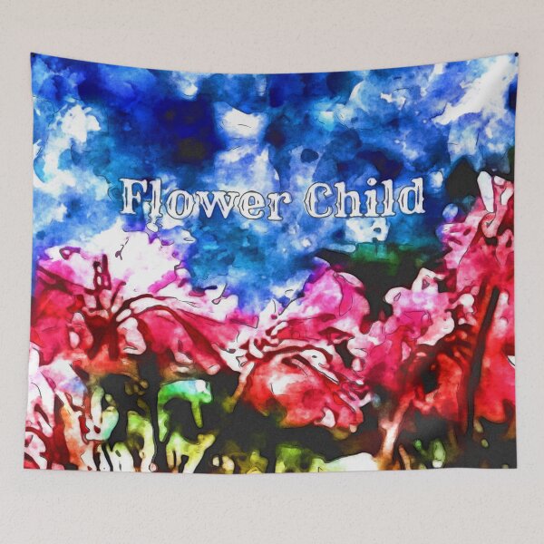 Item preview, Flower Child with Pink Flowers and Blue Skies Watercolor designed and sold by MediaArtbyMara.