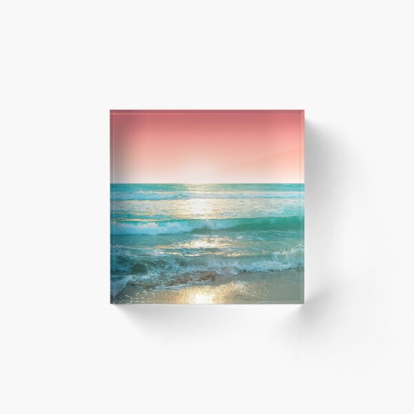 Aqua and Coral, 1 Acrylic Block