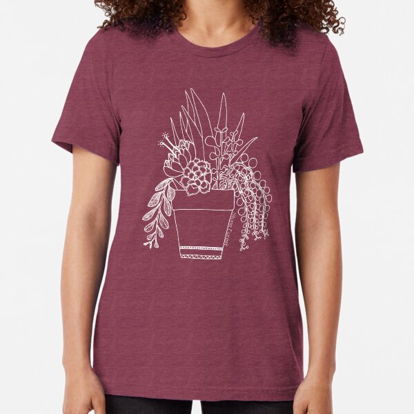 Potted Succulents (white) Tri-blend T-Shirt