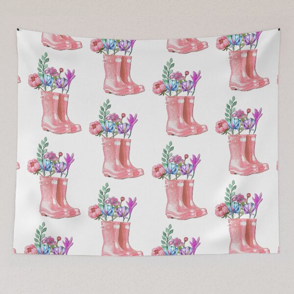 Item preview, Adorable Pink Wellies and Flowers Watercolor designed and sold by MochaMeli.