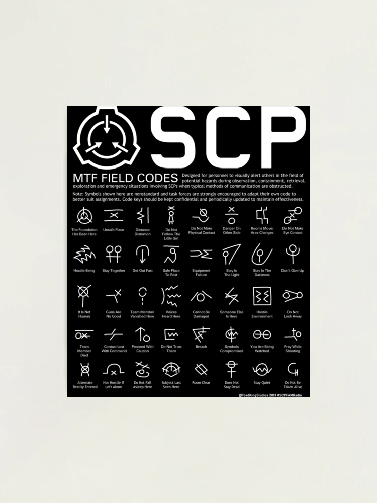 SCP MTF Field Codes by ToadKing07  Photographic Print for Sale