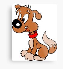 Cute Funny Brown Cartoon Dog Sitting - Dog Lover Design Metal Print