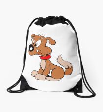 Cute Funny Brown Cartoon Dog Sitting - Dog Lover Design Drawstring Bag