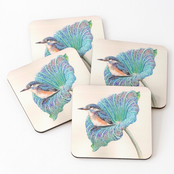 Item preview, Kingfisher on lotus leaf designed and sold by Rainbowcurve.