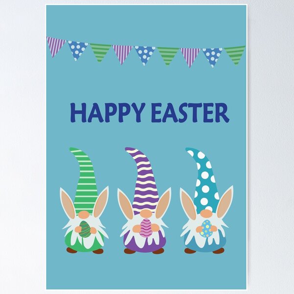 Item preview, Happy Easter Funny  Gnomes  with bunny ears holding eggs  designed and sold by Yasminepatterns .