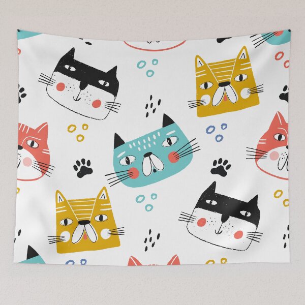 Item preview, Colorful Cute Cat Faces Pattern Adult Cloth Face Mask designed and sold by blackcowgirls.