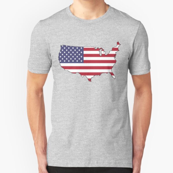 USA - American Flag and Country Outline Slim Fit T-Shirt