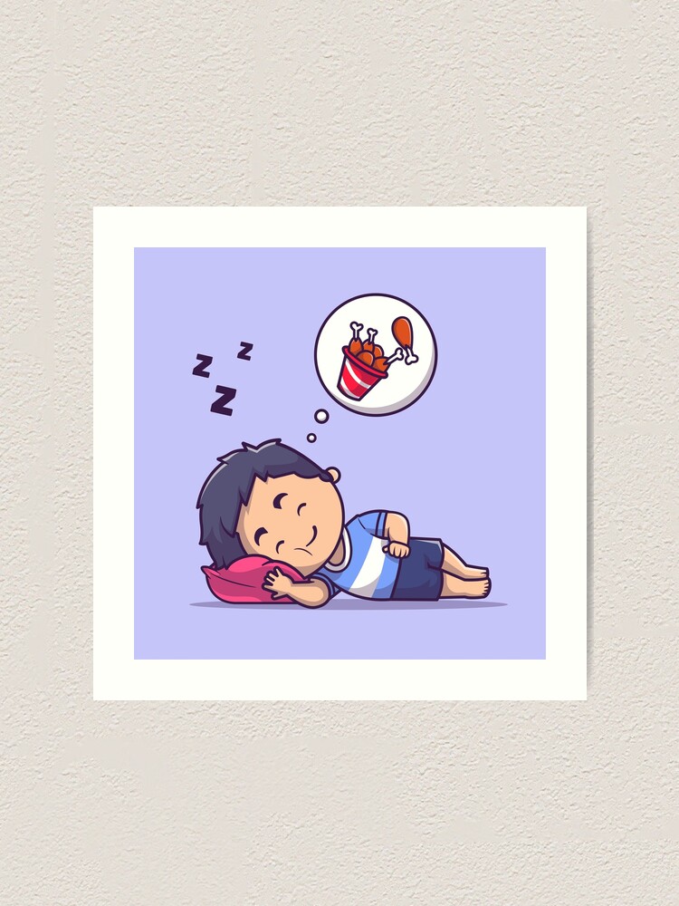 Cute Boy Sleeping Dream Fried Chicken Cartoon Vector Icon Illustration
