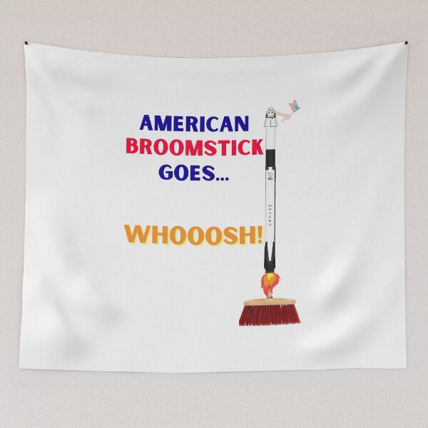 Item preview, American Broomstick Goes Whoosh - Funny Pro America SpaceX Falcon 9 and Anti Russian ISS Design designed and sold by raretshirtsuk.