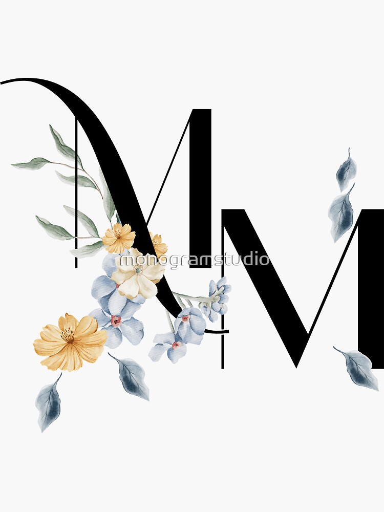 Monogram M M with Vintage Flowers | Sticker