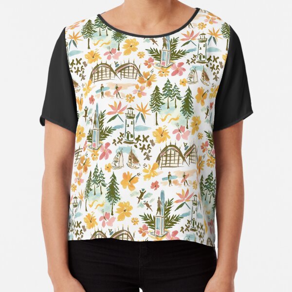 SANTA CRUZ TOILE Surf Coastal Print Chiffon Top