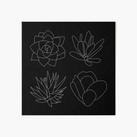 Black and White Succulent Sketch Art Board Print