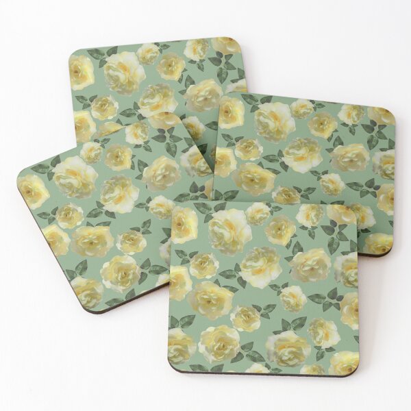 Item preview, Tossed Yellow Roses on Soft Green Half-Drop Repeat 5748 designed and sold by Art in My Loft.