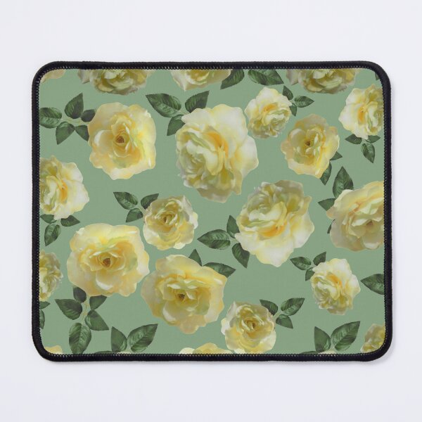 Item preview, Tossed Yellow Roses on Soft Green Half-Drop Repeat 5748 designed and sold by Art in My Loft.