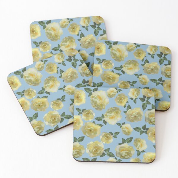 Item preview, Tossed Yellow Roses on Soft Blue Half-Drop Repeat 5748 designed and sold by Art in My Loft.