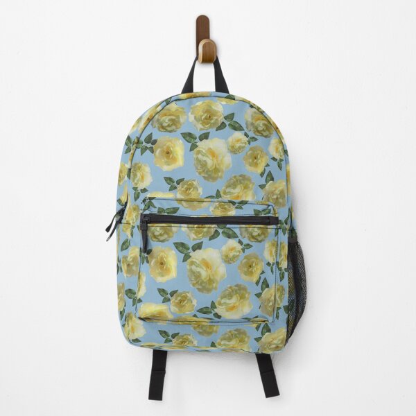 Item preview, Tossed Yellow Roses on Soft Blue Half-Drop Repeat 5748 designed and sold by Art in My Loft.
