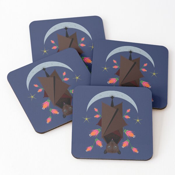 Item preview, Malayan Flying Fox With Moon and Stars - Dark Blue designed and sold by Elisa Yinh Creative.