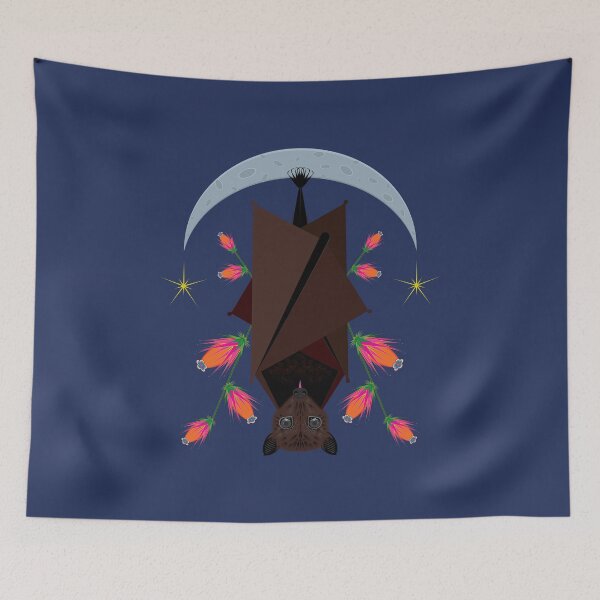 Item preview, Malayan Flying Fox With Moon and Stars - Dark Blue designed and sold by Elisa Yinh Creative.