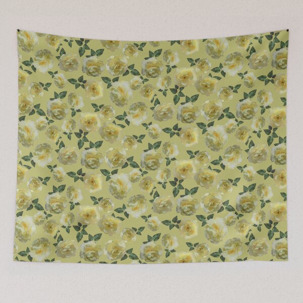 Item preview, Tossed Yellow Roses on Soft Yellow Green Half-Drop Repeat 5748 designed and sold by Art in My Loft.