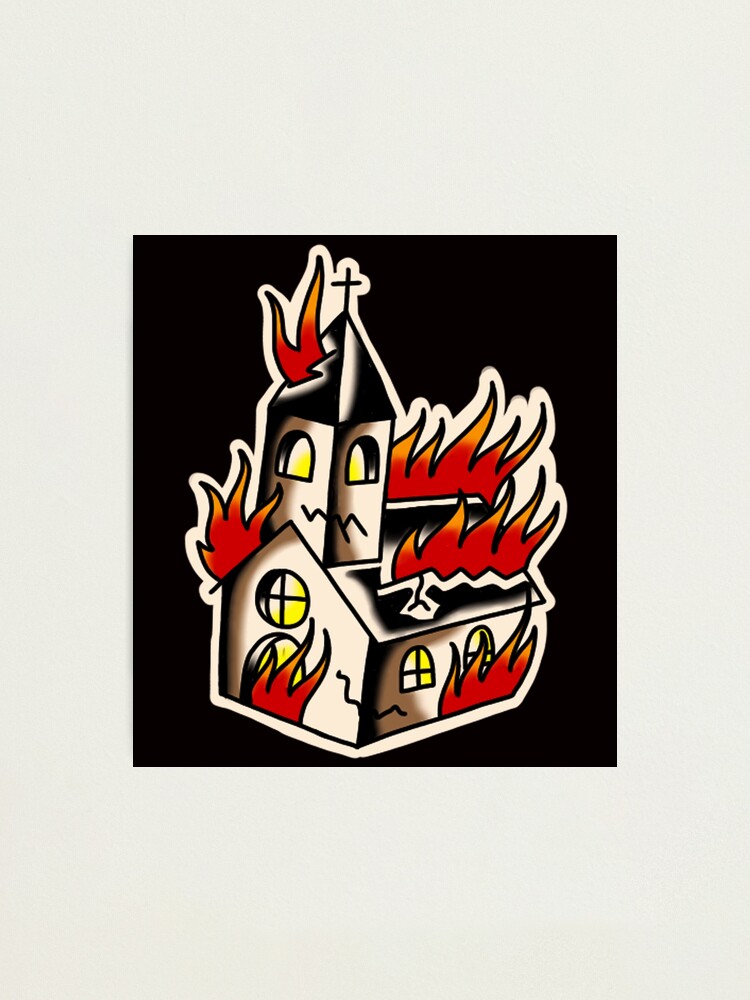 Burning church tattoo by Jeroen Van Dijk - Tattoogrid.net