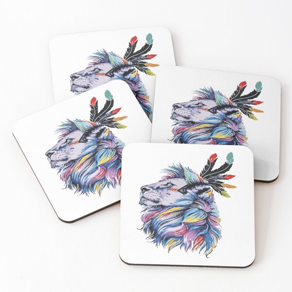 Item preview, Oil painting Multicolored floral lion with indian feather design. designed and sold by Bonobofy.