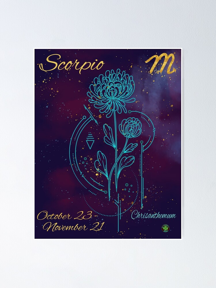 "Scorpio Zodiac November Birth Month Flower Chrysanthemum Night Sky" Poster for Sale by