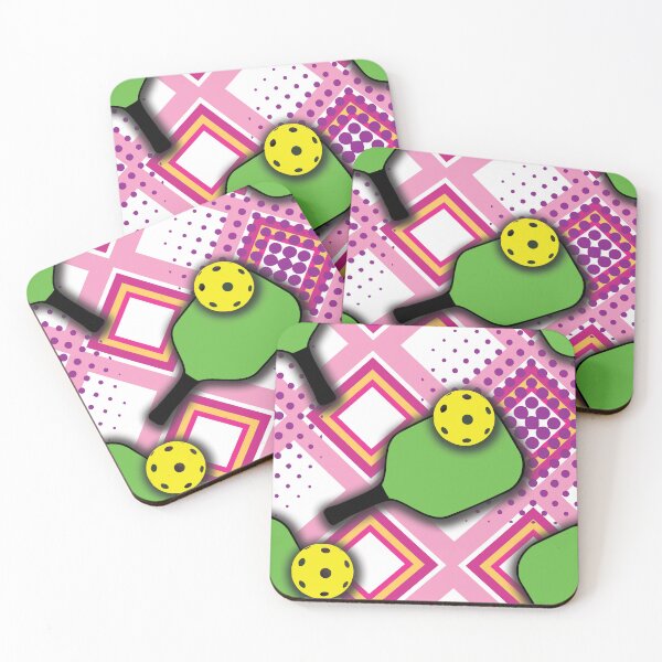 Item preview, Green Pickleball paddles in pink background designed and sold by EvieWoj.