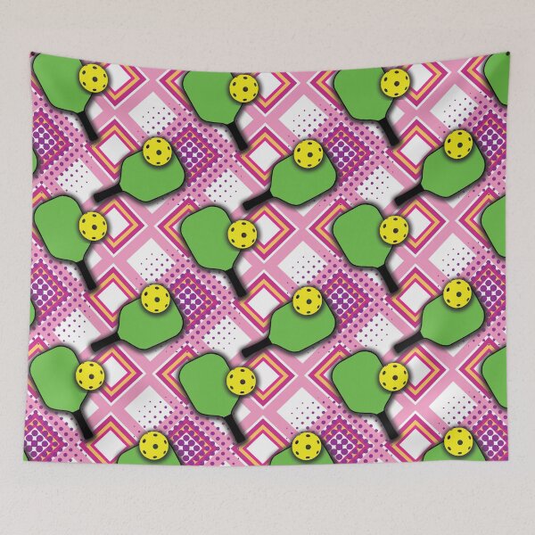 Item preview, Green Pickleball paddles in pink background designed and sold by EvieWoj.
