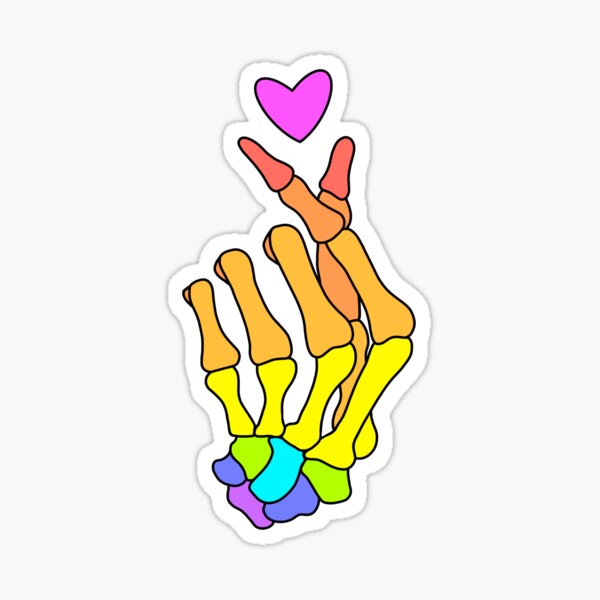 Vista previa del artículo con la obra «Arco iris Dedo Corazón Esqueleto Mano», diseñado y vendido por bloomingviolets.