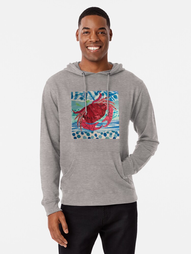 Thumbnail 1 of 5, Lightweight Hoodie, Collage Crab by Nancy Salus designed and sold by Nancy Salus.