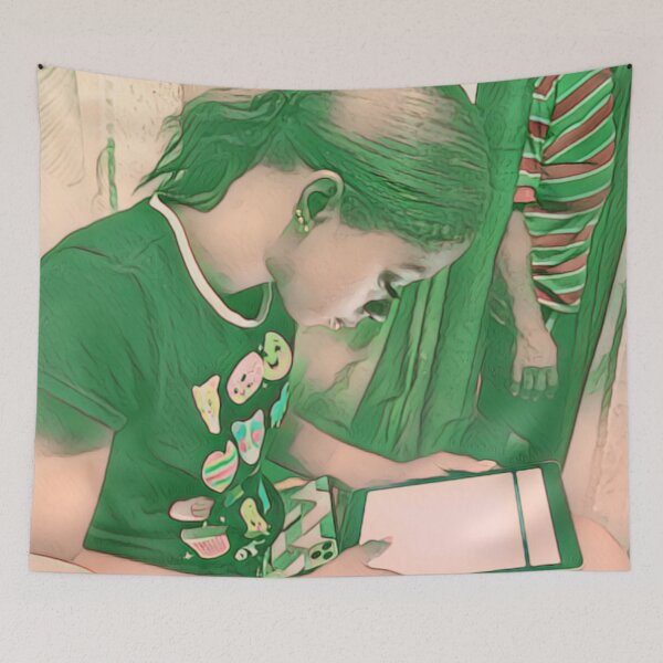 Item preview, Adolescente sentada y usando su iPad Fotografía designed and sold by atroffire.